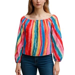 Candies Watercolor Stripe Long Sleeve Blouse Top